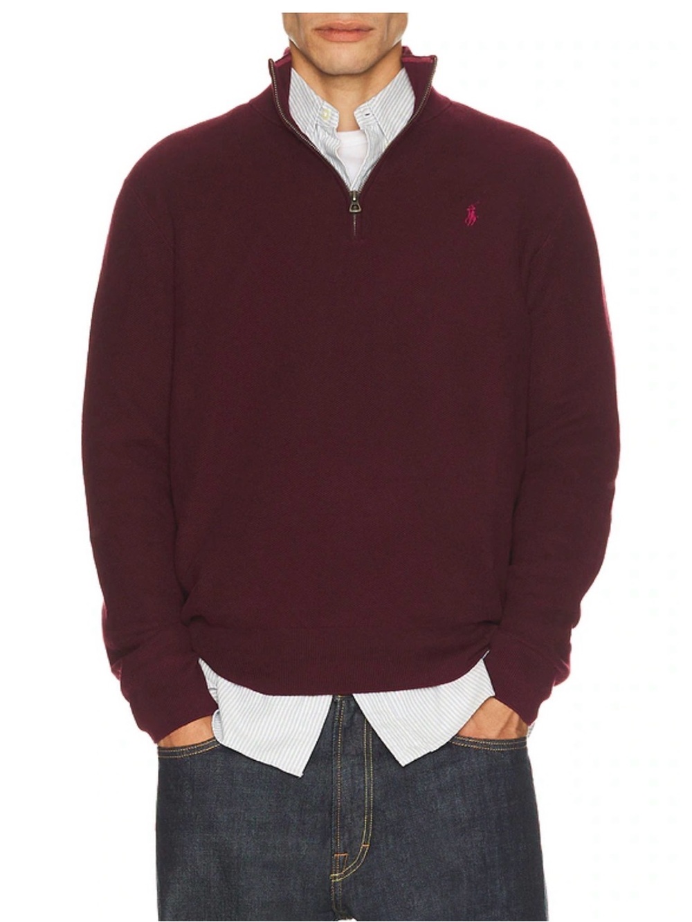 Men’s Burgundy Polo Ralph Lauren quarter zip 100% cotton sweater in a S